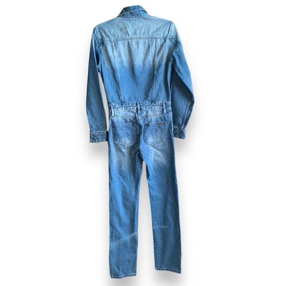 Michael Kors Denim Utility Jumpsuit Blue Medium Wash Long Sleeve Button Up XS - Picture 3 of 13